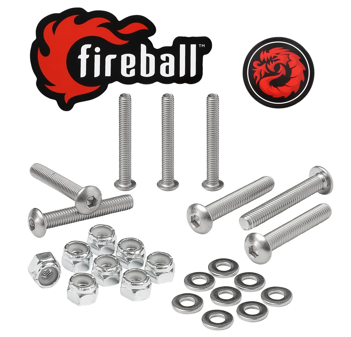  Fireball Dragon Stainless Steel Skateboard Hardware Set 1.5" Button Allen — product photo