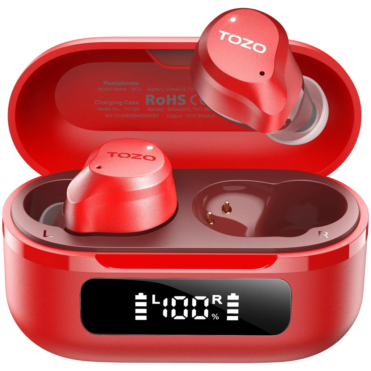 TOZO Store TOZO Store NC9 Wireless Earbuds Red 59H 45dB ANC Bluetooth 5.3 — product photo