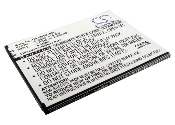 Rectangular smartphone battery with gold contacts and Samsung Galaxy Mega branding