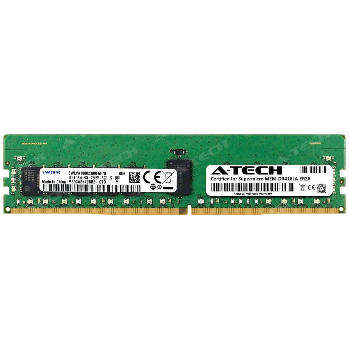 A-Tech A-Tech Supermicro Certified 16GB DDR4 2666MHz CL19 1Rx4 ECC Registered RDIMM 288-Pin Server RAM — product photo
