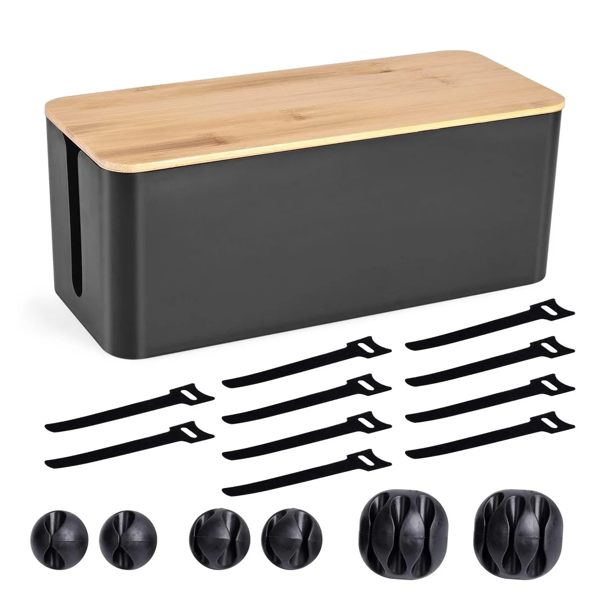  TuweChen Cable Management Box Wooden Style Black 12.6" x 5.3" x 4.9" 16 pcs — product photo