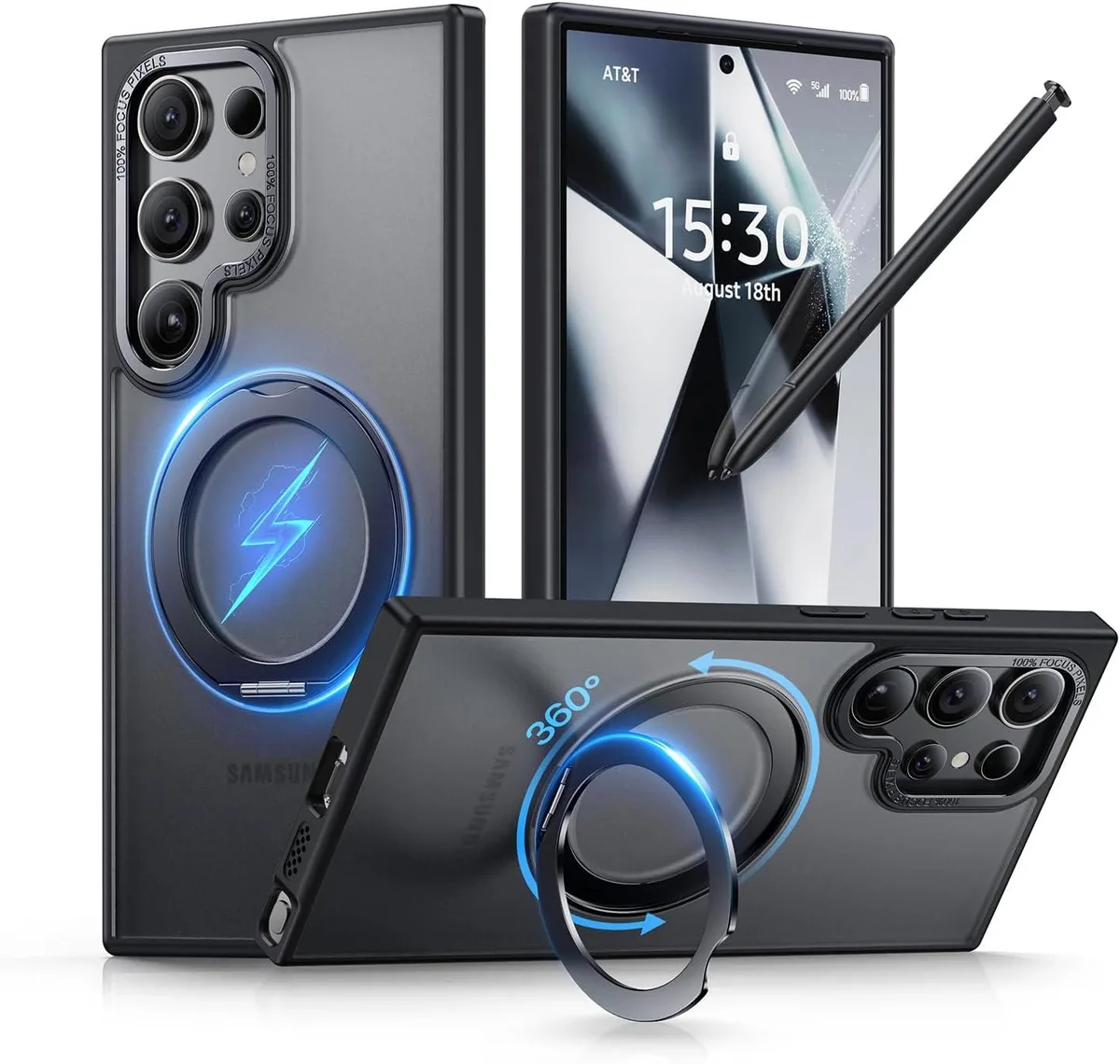BONAEVER BONAEVER QStand Case Samsung Galaxy S24 Ultra 360° Magnetic Ring Stand Black — product photo