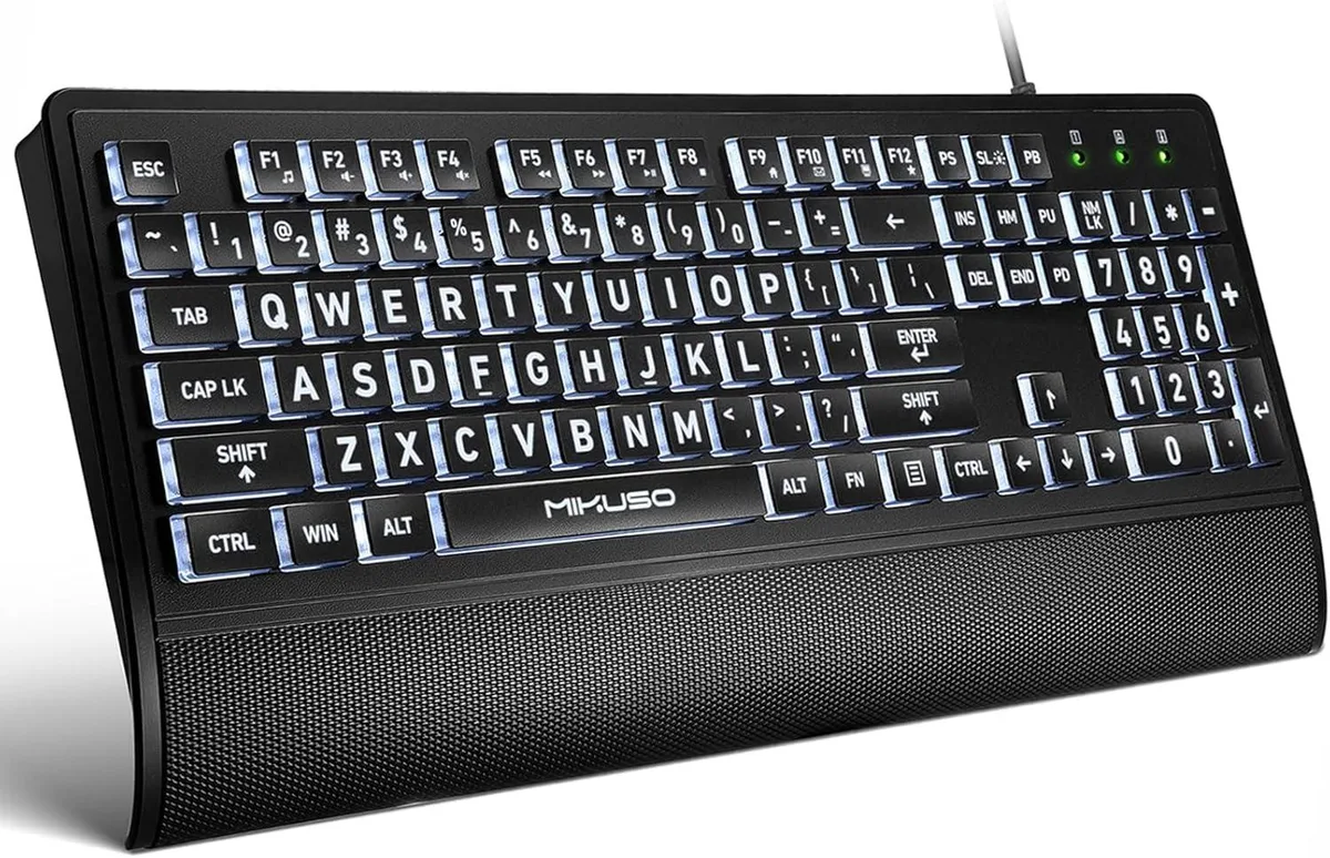 TUKO TUKO Large Print Gaming Keyboard 104-key Wired USB White Backlit Cover 17.7x7.48in — product photo