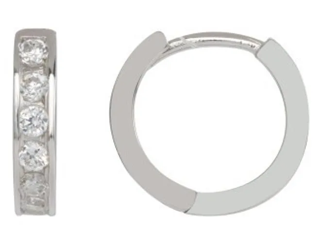MST MST 925 Sterling Silver Huggie Hoop Earrings 10mm 1 Row CZ Rhodium Plated — product photo