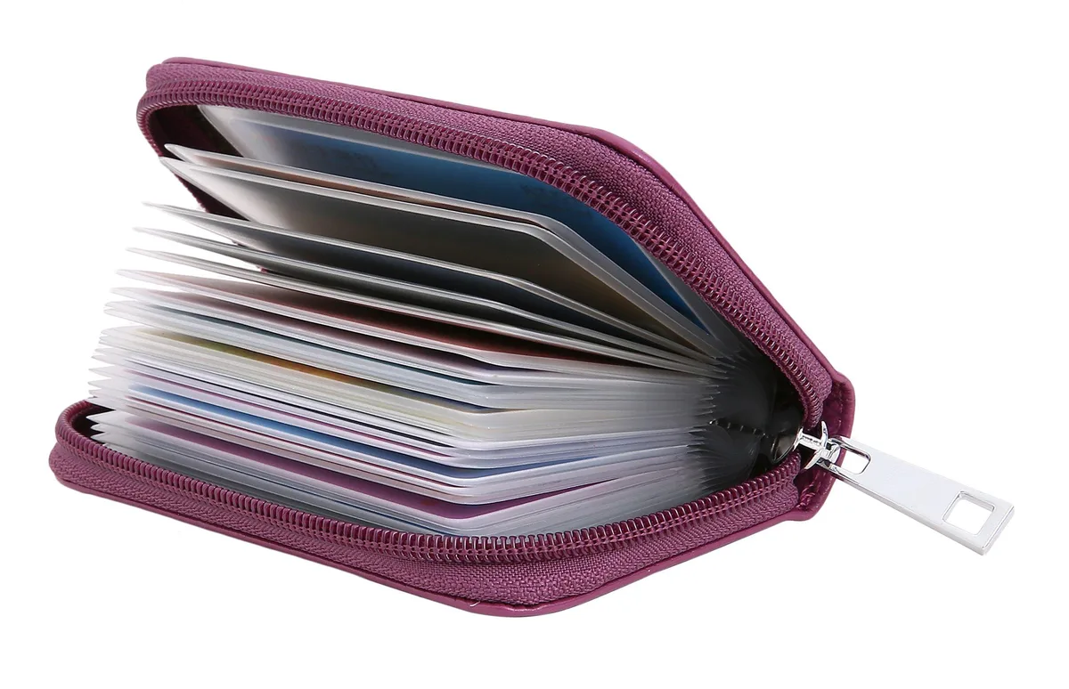 Easyoulife El013 Genuine Leather RFID Wallet 26 Card Slots Purple — product photo