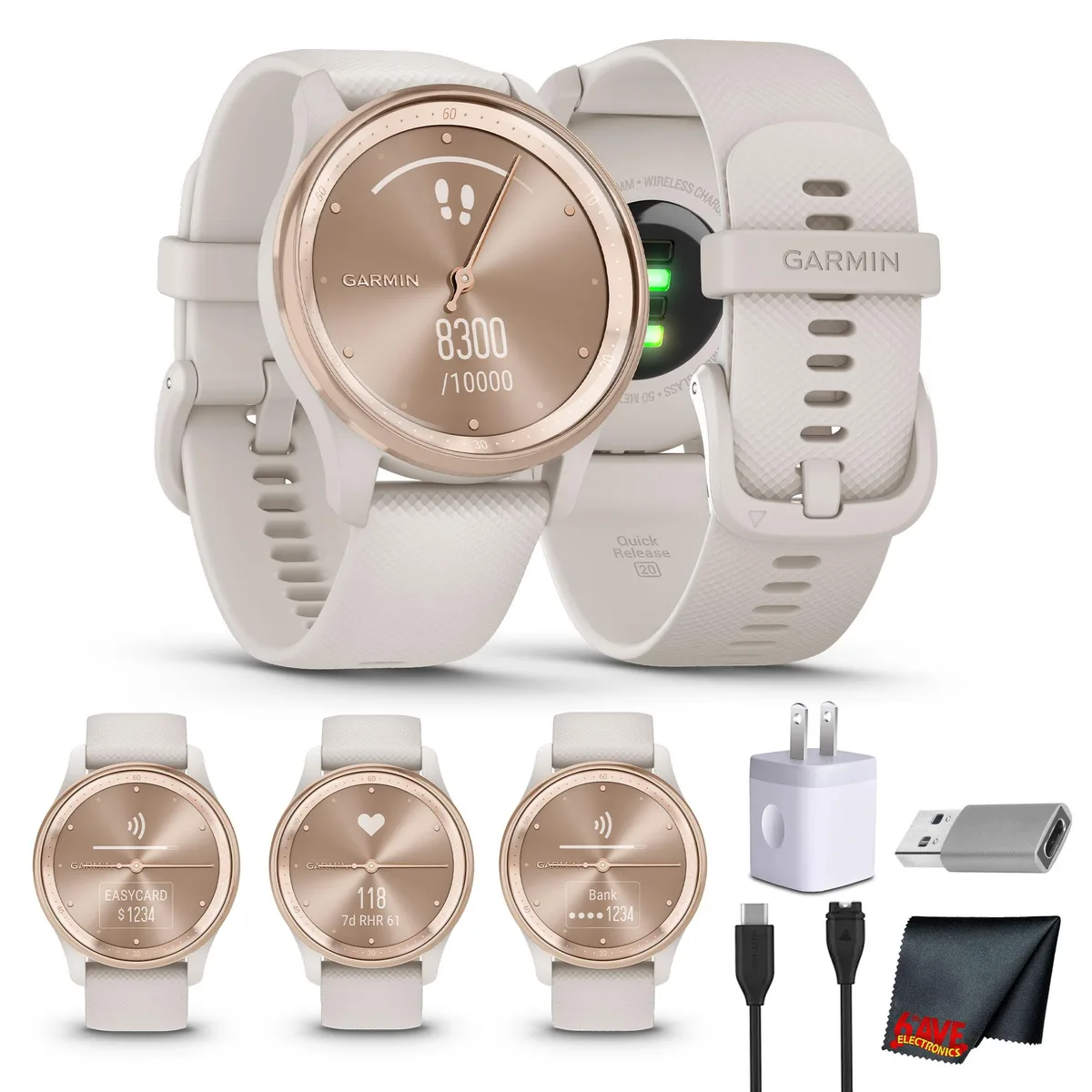 Garmin Garmin vivomove Trend Hybrid Smartwatch Peach Gold Steel Bezel Ivory Case 40 mm — product photo