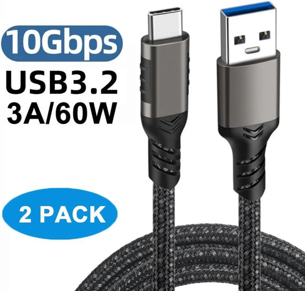 SMUGDESK SMUGDESK USB 3.2 Gen 2 A to C Braided Cable 3.3ft 2 Pack — product photo