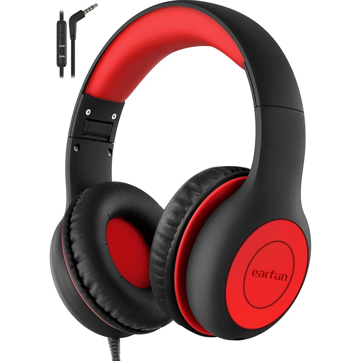 EarFun K1 Wired Kids Headphones 85/94dB Black/Red — product photo