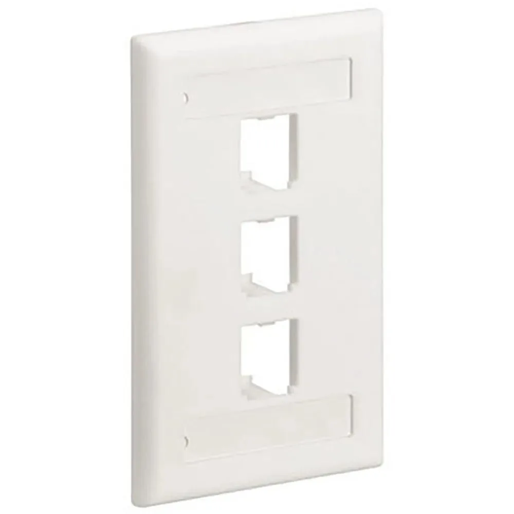 White plastic single-gang faceplate with three rectangular module slots