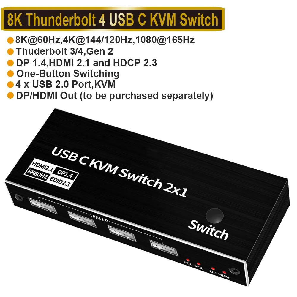 ESTONE ESTONE OZK5 2-Port 8K HDMI DP USB-C KVM Switch — product photo