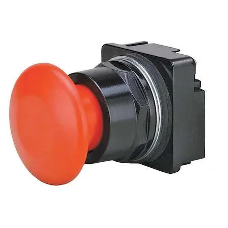 Red illuminated push button 30 mm mushroom head black epoxy coated zinc die cast bezel