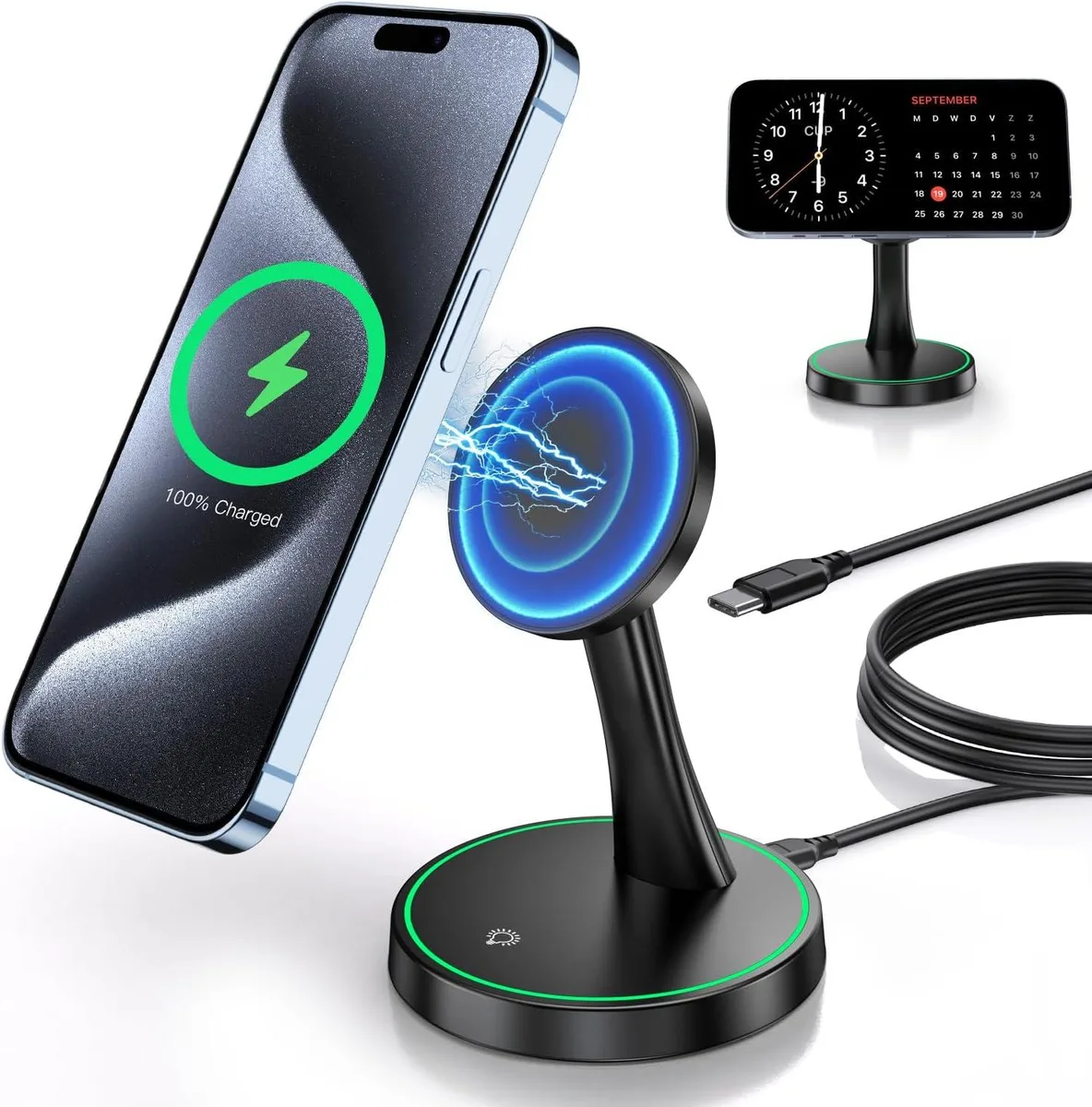 Luisport Luisport Magnetic Wireless Charger Stand 15W Mag-Safe iPhone 12-17 Series Sleep-Friendly Light — product photo