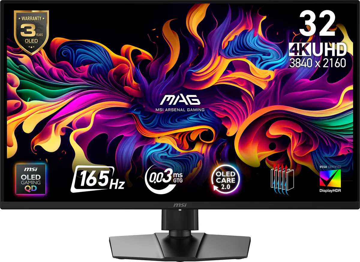 MSI MSI MAG 322UP QD-OLED E16 31.5" 4K 165Hz gaming monitor — product photo