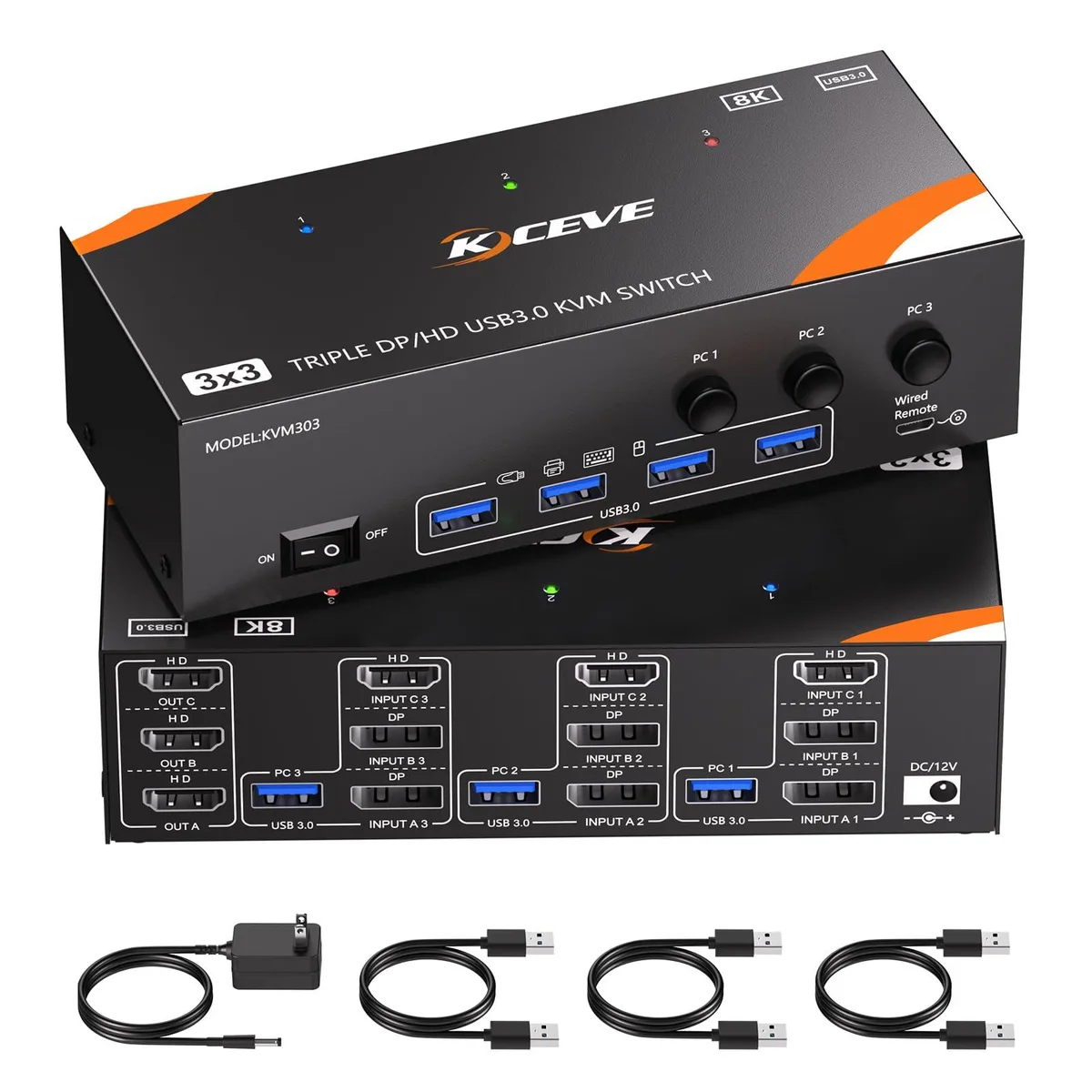 Vszerda Vszerda NW-303-Q KVM Switch 3×3 8K@60Hz 4K@120/144Hz 1080P@240Hz USB3.0 — product photo
