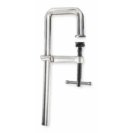 Silver steel bar clamp with ergonomic handle and swivel pad