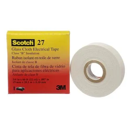 White glass-cloth electrical tape roll, 3/4 inch wide, matte finish