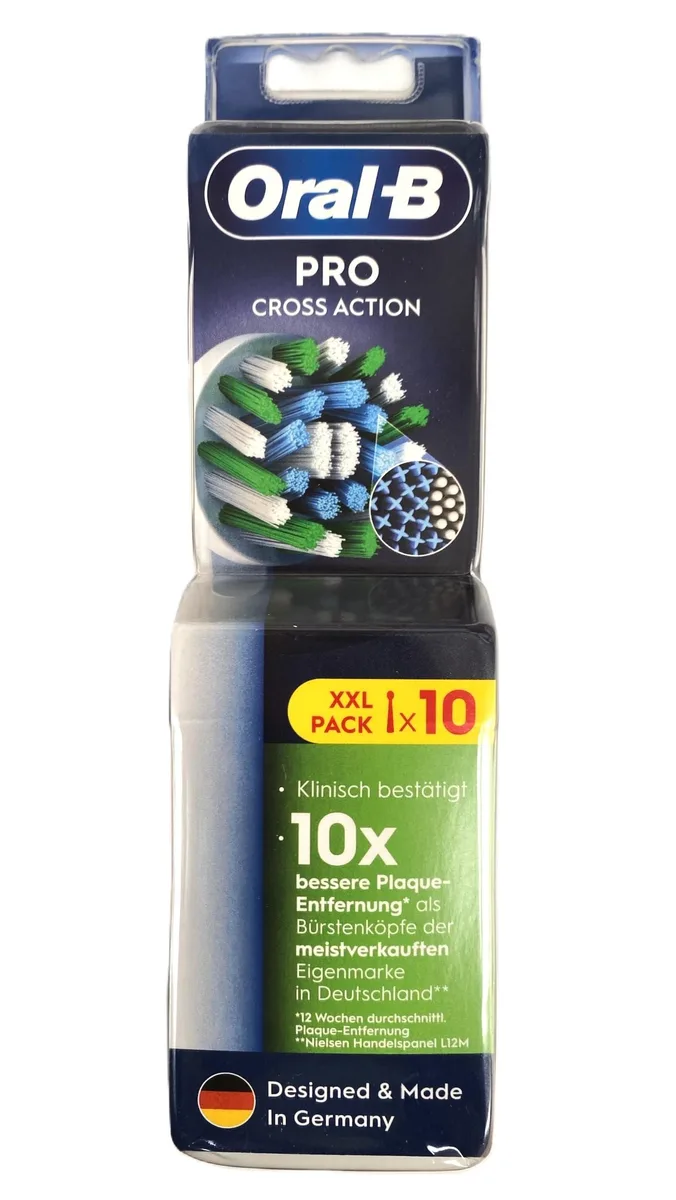 White Oral-B Cross Action brush heads in a 10-count pack