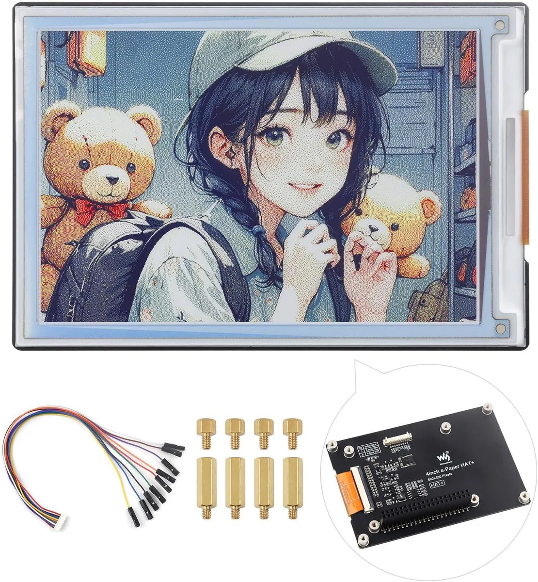 Four-inch colour e-paper HAT board with driver electronics