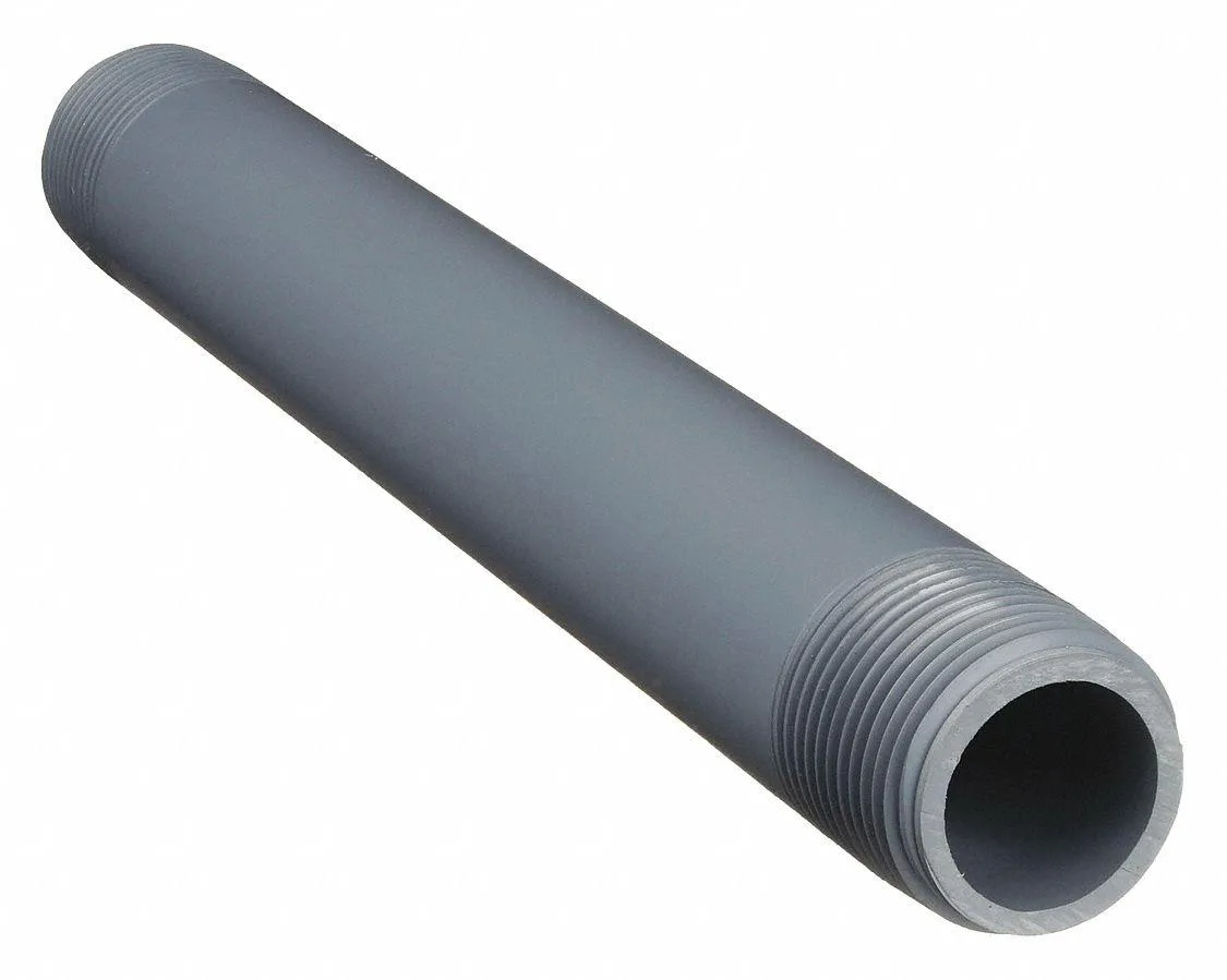 Gray CPVC pipe nipple, threaded both ends, 12 inches long