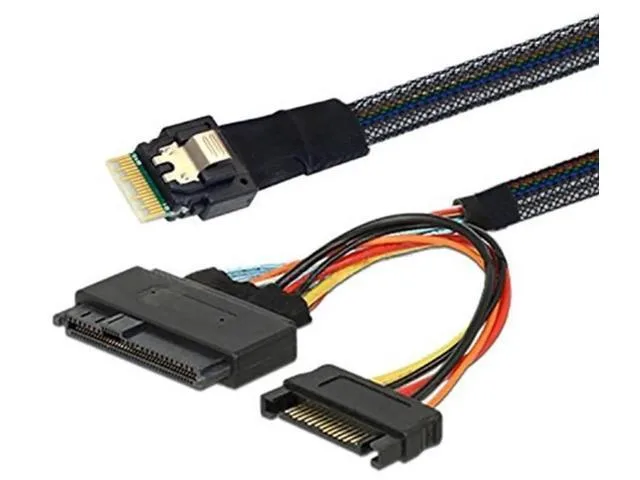 Fervit Fervit Mini Slimline SAS SFF8654 4i 38P to U.2 SFF8639 24Gbps 32AWG 31.49 Inches SATA 15Pin Power Cable — product photo