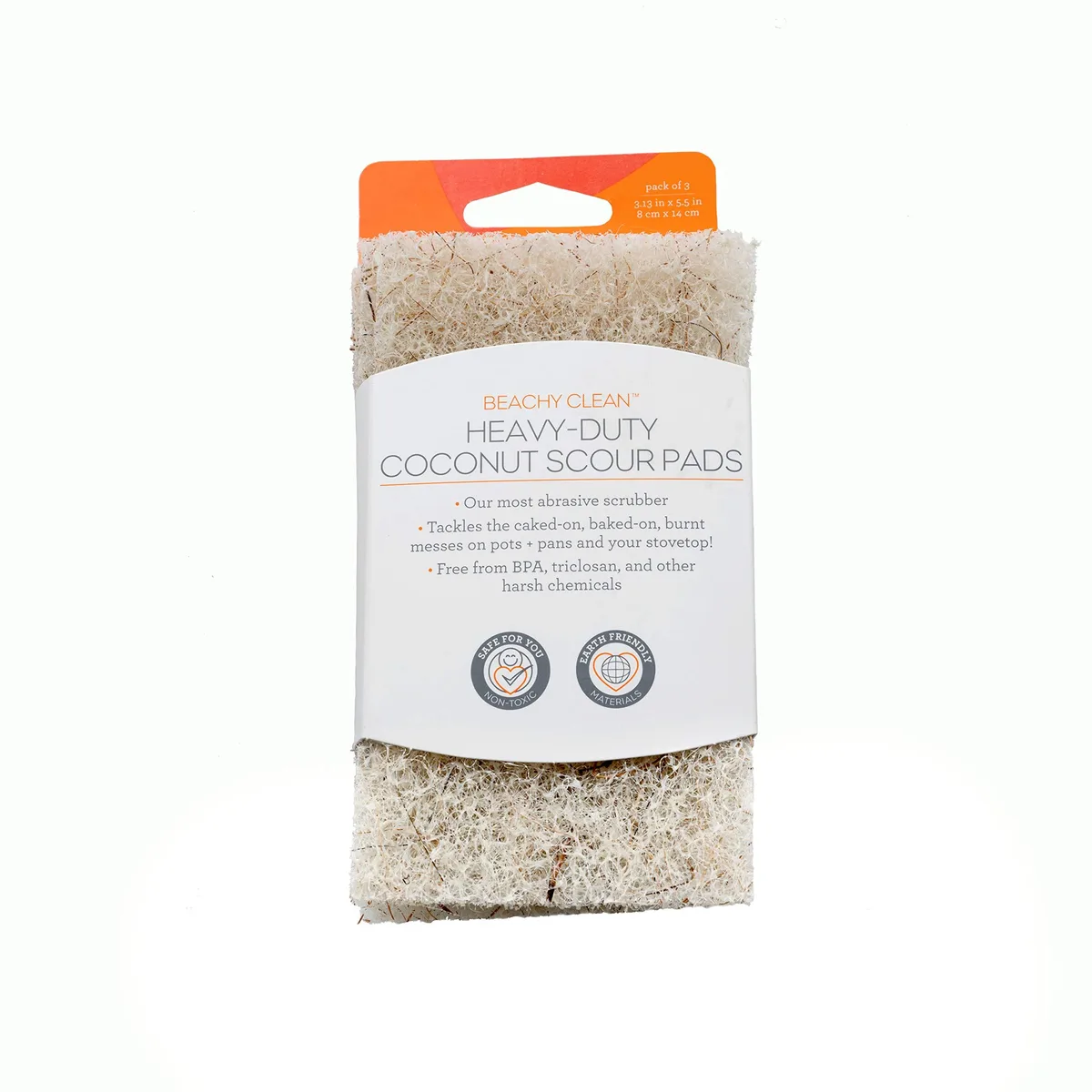 Three white coconut-husk scouring pads in a pack