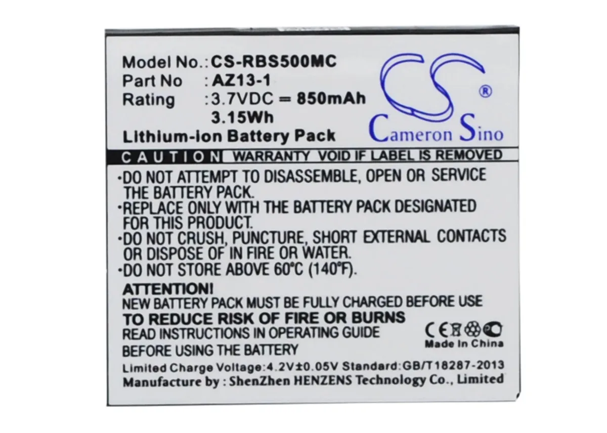 Rectangular black battery pack with label and two terminals
