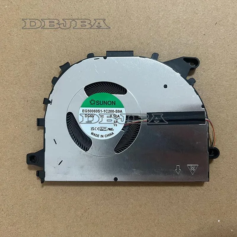 Black rectangular laptop cooling fan with visible blades and connector cable