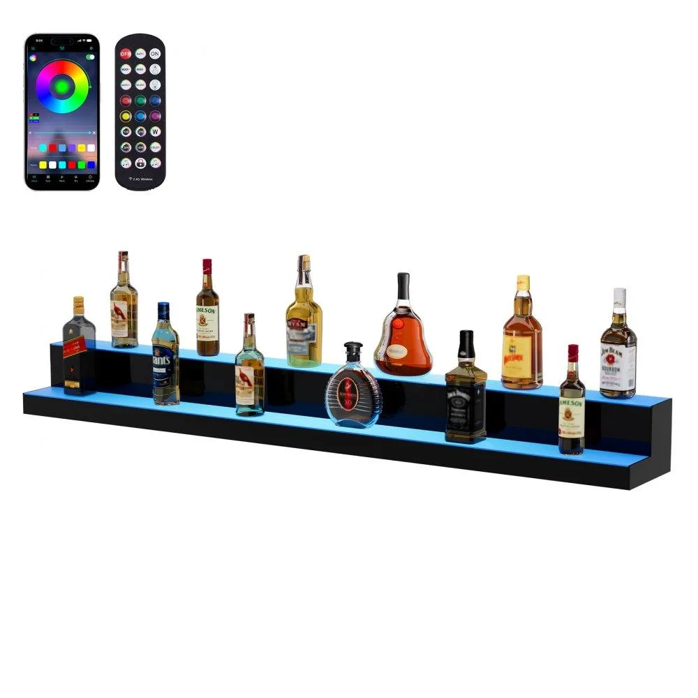 VEVOR VEVOR LED Lighted Liquor Bottle Display 60 Inch 2 Tier Acrylic RF Remote App Control — product photo