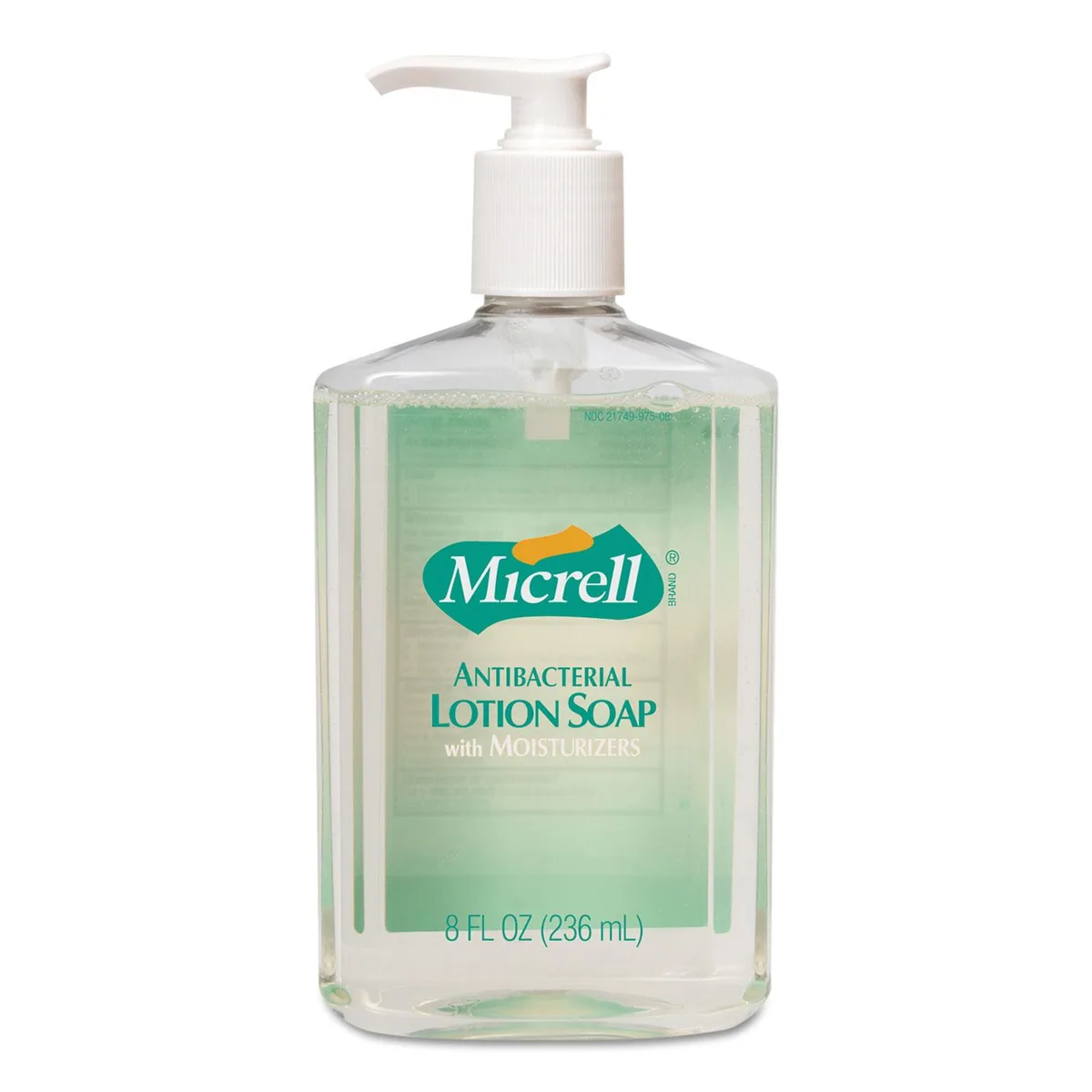 Amber liquid soap in a 12 oz pump bottle