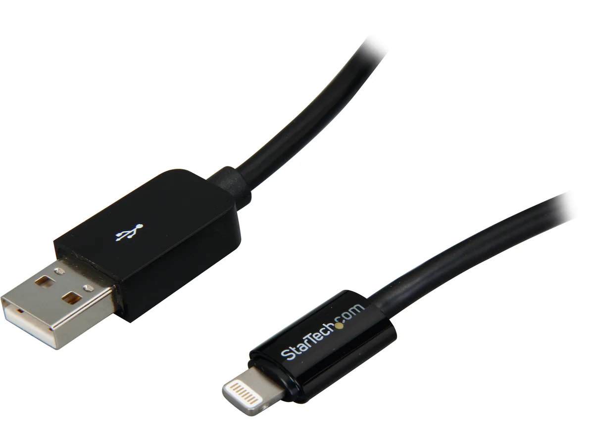 Black 10 ft Lightning to USB-A cable with straight connectors