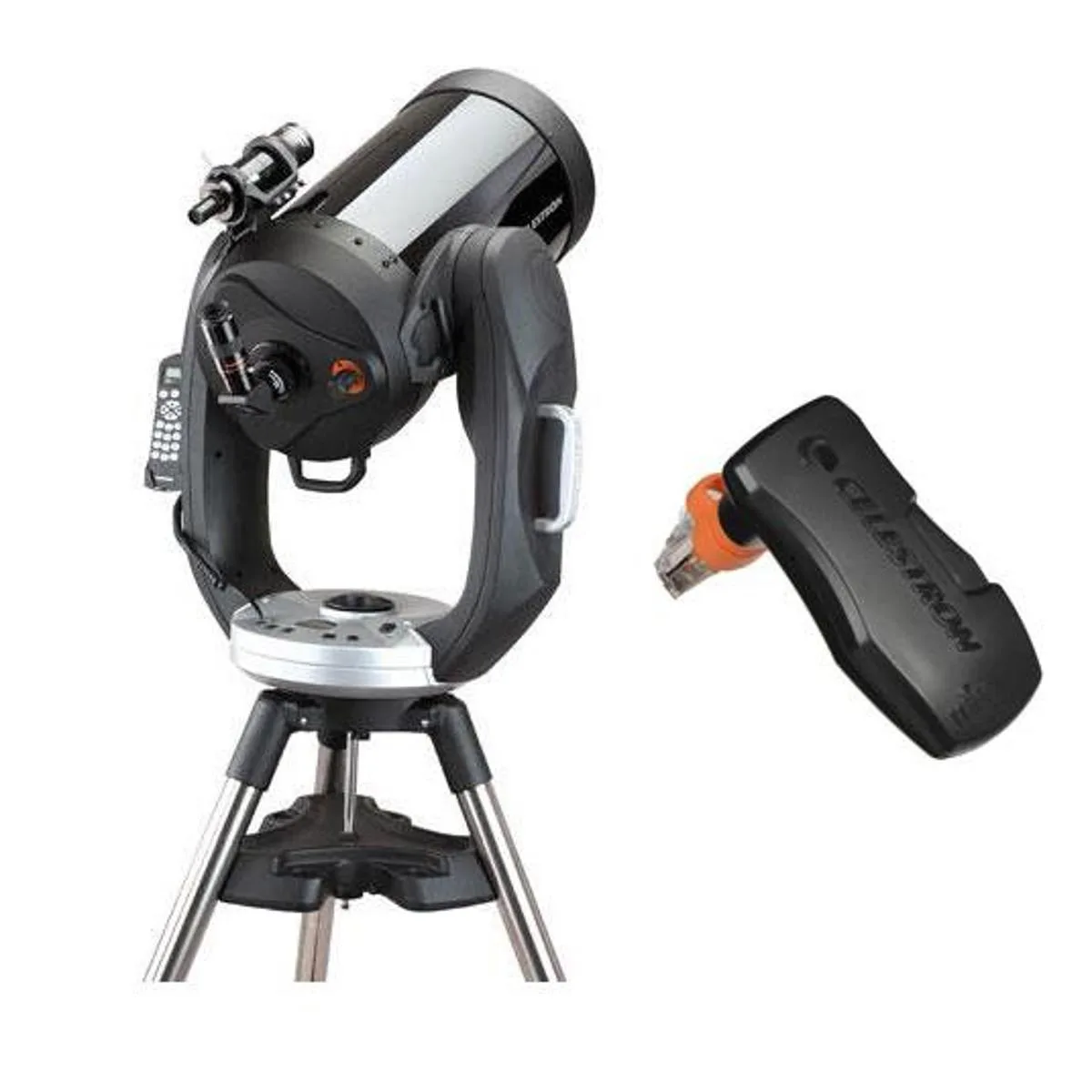 Large 11 inch Schmidt-Cassegrain telescope on fork arm mount with tripod and WiFi module