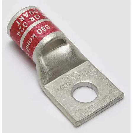 Copper compression lug, straight tongue, red colour code, 350 kcmil, 1/2 in stud