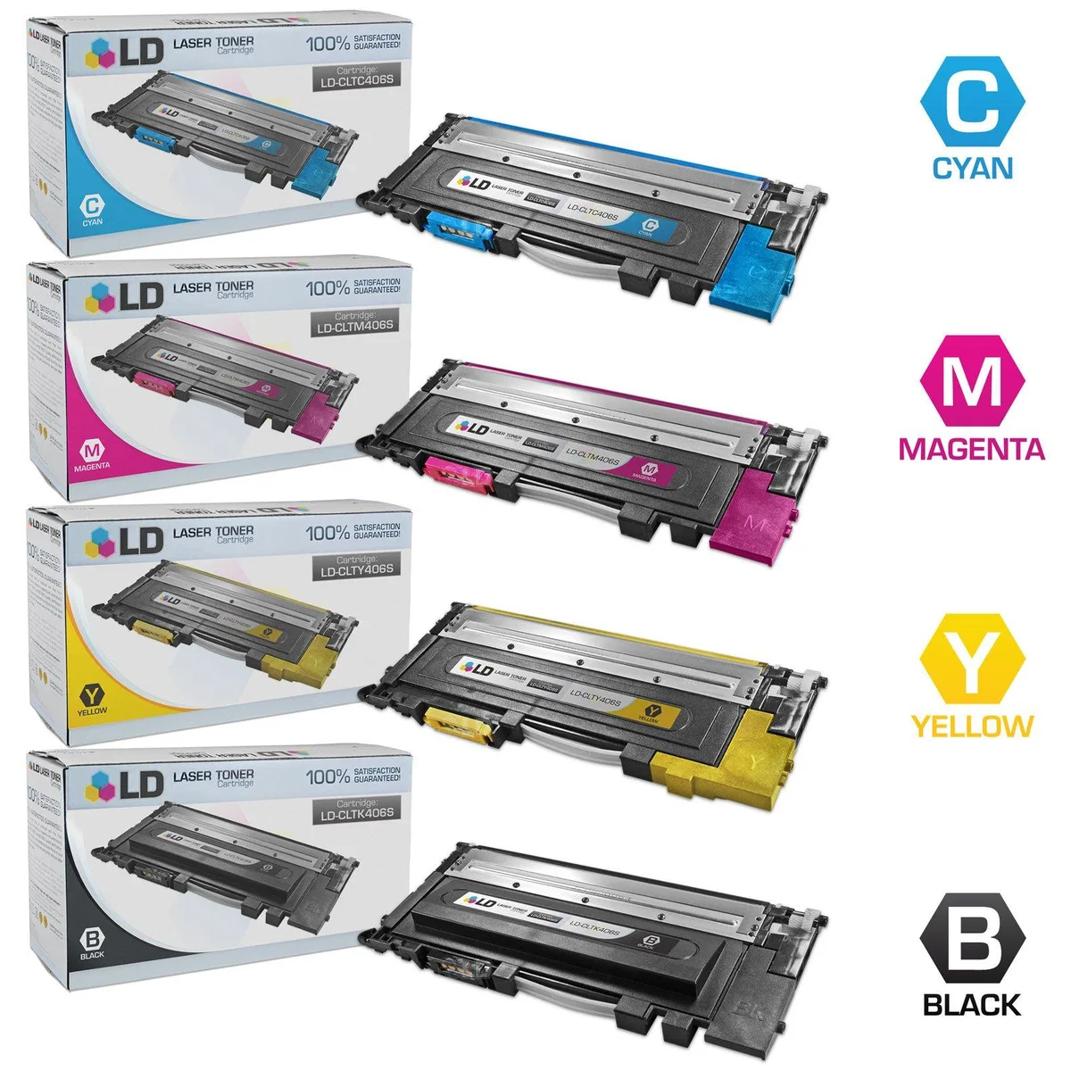 SAMSUNG LD Compatible Toner Cartridge 4-Pack for Samsung CLT-406S (Black, Cyan, Magenta, Yellow) — product photo