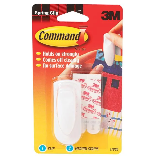 3M 3M 17005 Command Spring Clip White 1 clip 2 strips 6.75" x 1.00" x 3.88" .05 lb — product photo