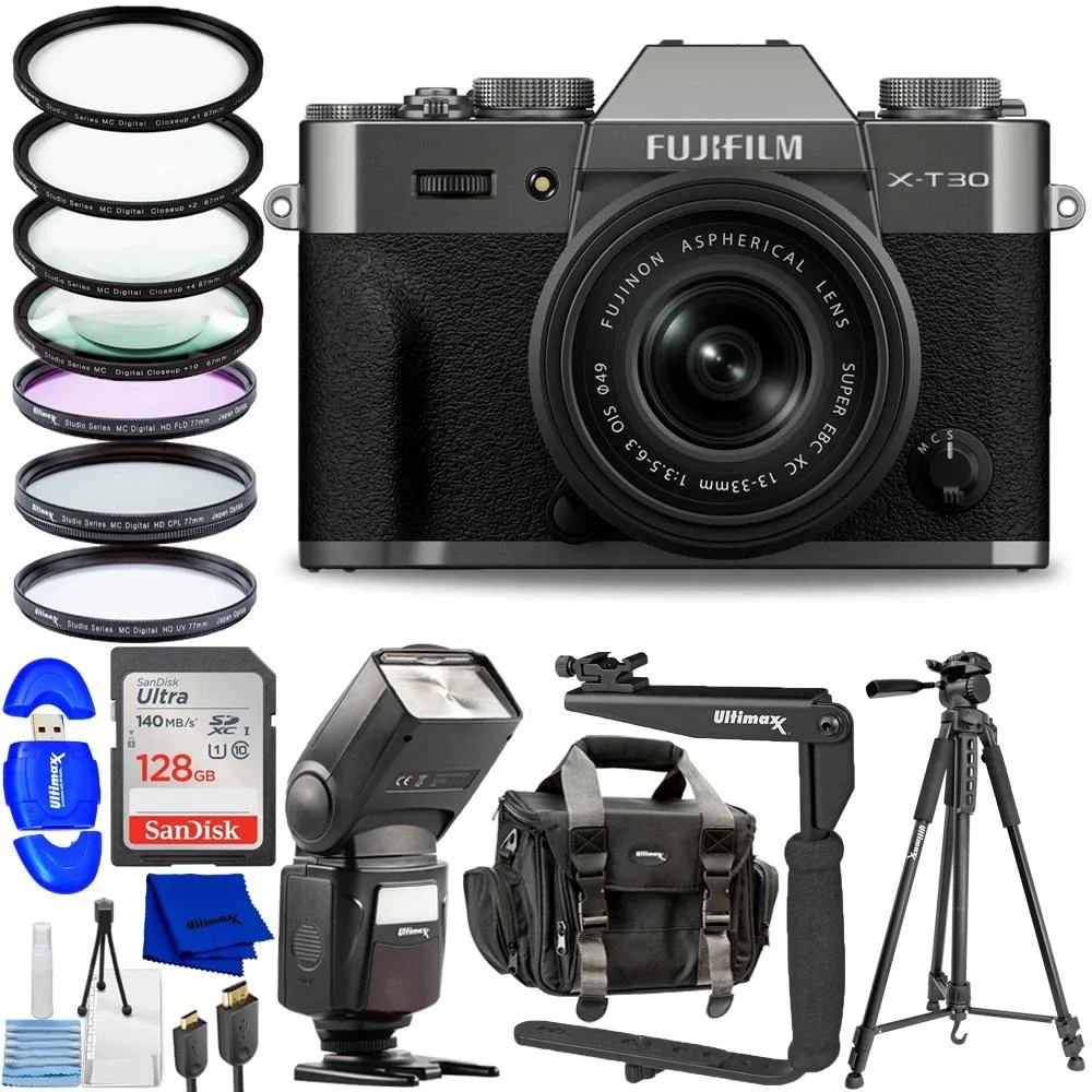 FUJIFILM FUJIFILM X-T30 III compact mirrorless camera 13-33mm lens Charcoal Silver filter kit — product photo