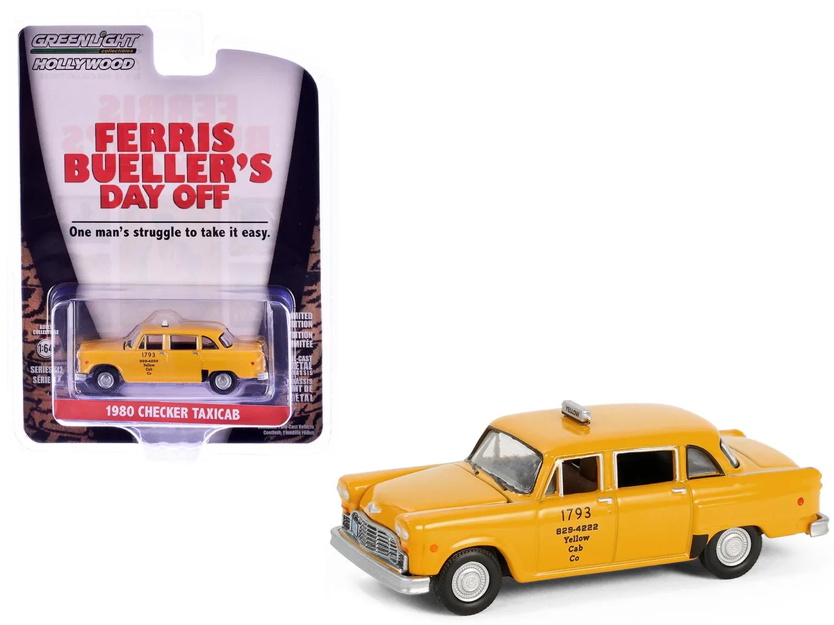 GREENLIGHT GREENLIGHT 1980 Checker Taxicab Yellow Cab #1793 Ferris Bueller 1/64 Diecast Movie 42 — product photo