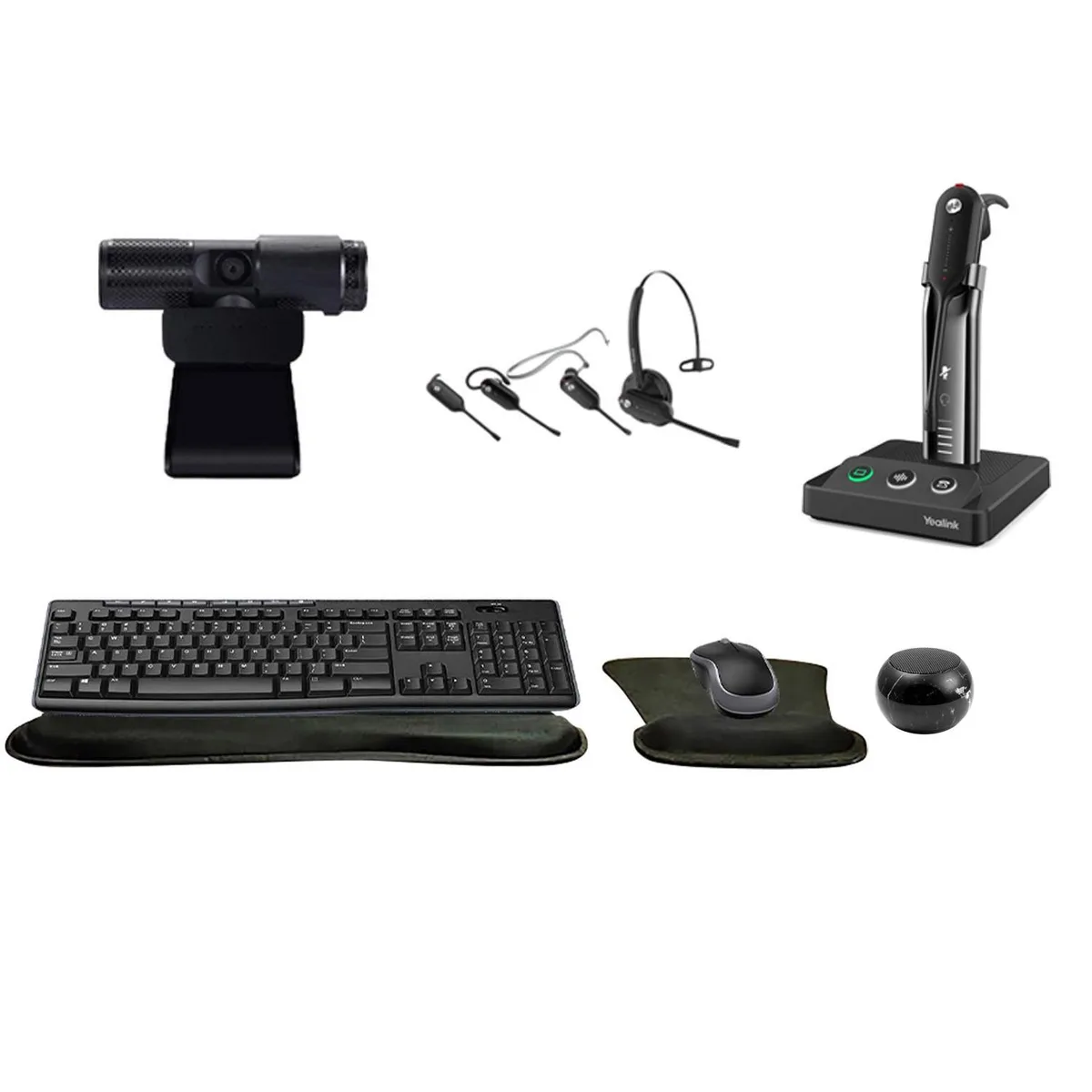 Yealink Network Technology Co., Ltd Yealink WH63 Mono Bluetooth Headset Bundle with Cam 313 Webcam MK270 Keyboard Mouse Gel Pad Mini Speaker — product photo