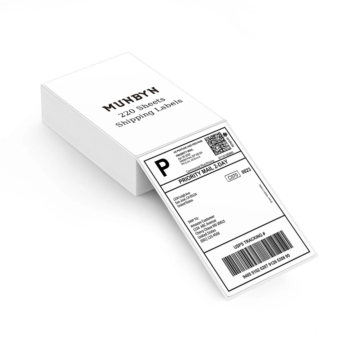 White 4x6 inch fanfold thermal labels, 220 sheets in kraft carton