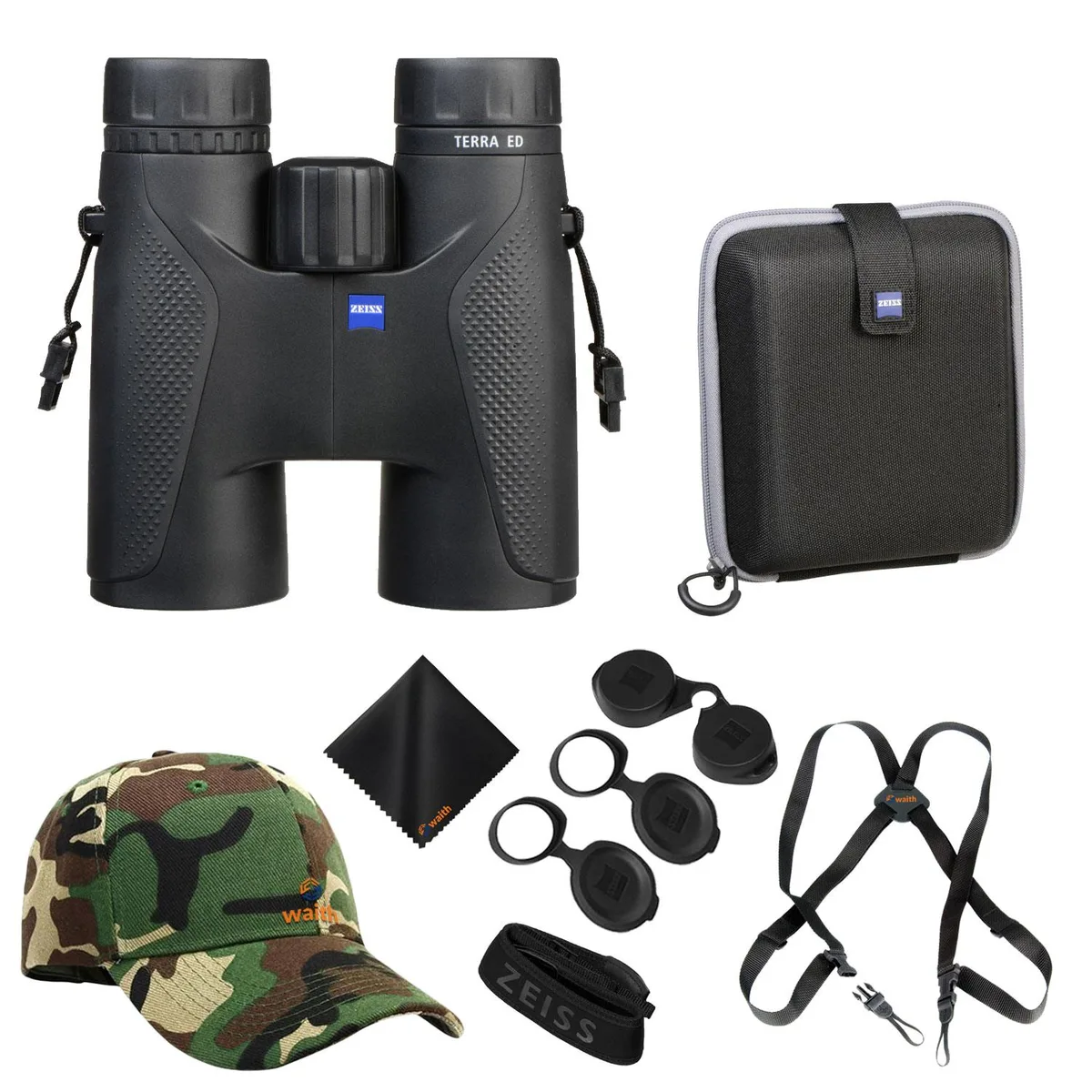 Zeiss Sports Optic Zeiss Sports Optic Terra ED 8x42 Binoculars Bundle with Waith Harness, Hat, Cloth — product photo