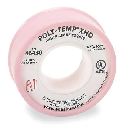 Pink PTFE thread-seal tape roll 1/2 in wide 260 in long