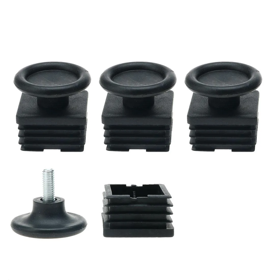 Four sets of black square tube inserts with adjustable threaded feet, 40 mm profile
