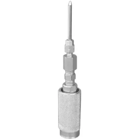Grey metal narrow needle adapter with locking sleeve