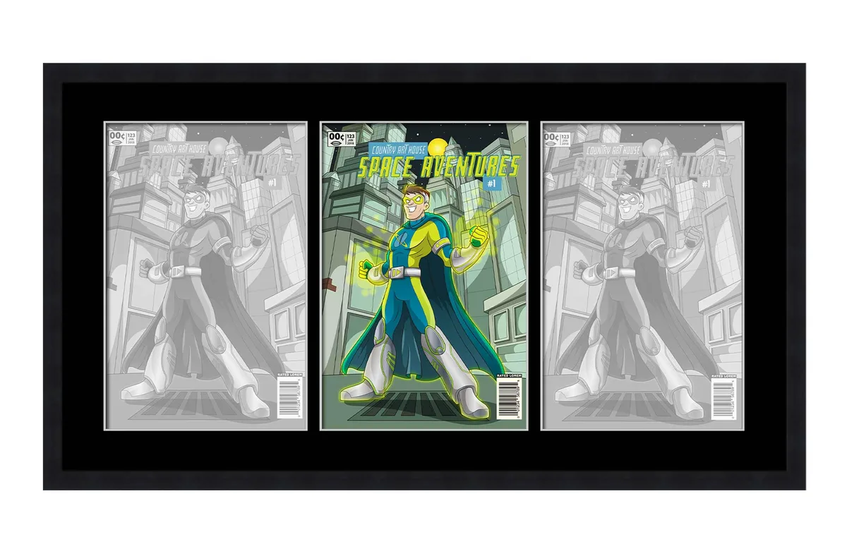 CustomPictureFrames.com CustomPictureFrames.com Black Comic Frame 3×7.125"×10.5" Silver Age UV Acrylic — product photo