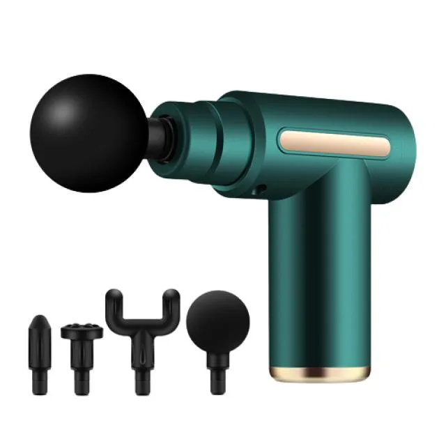 Green hand-held massage gun with LCD touch screen and ABS spray-painted finish