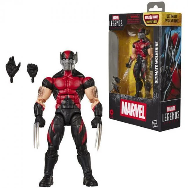 Six-inch Wolverine figure in yellow costume with alternate claw hands in window box
