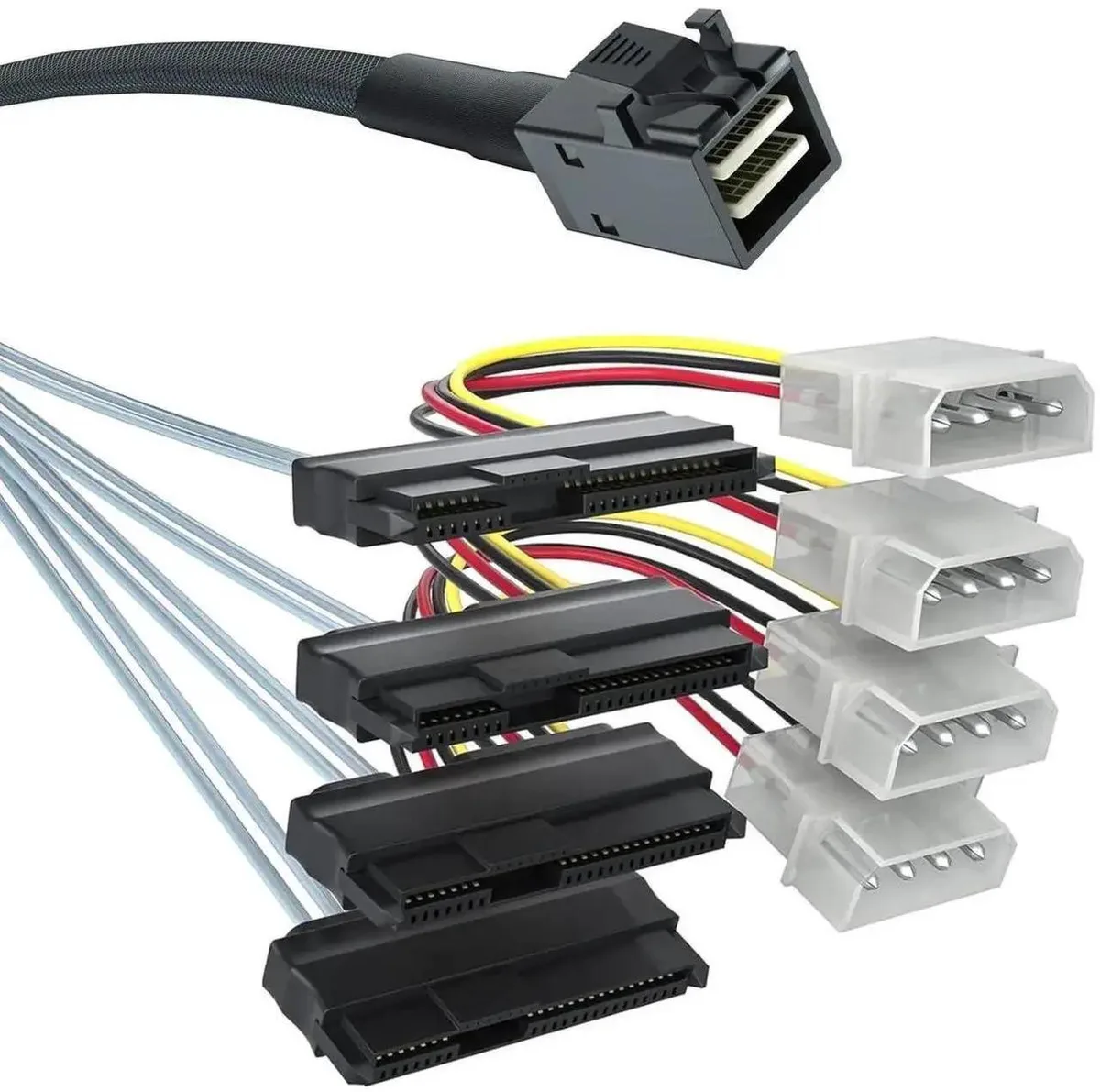 SMUGDESK SMUGDESK MiniSAS HD SFF-8643 to 4×SFF-8482 Fan-Out SAS Cable 0.5m 12Gbps — product photo