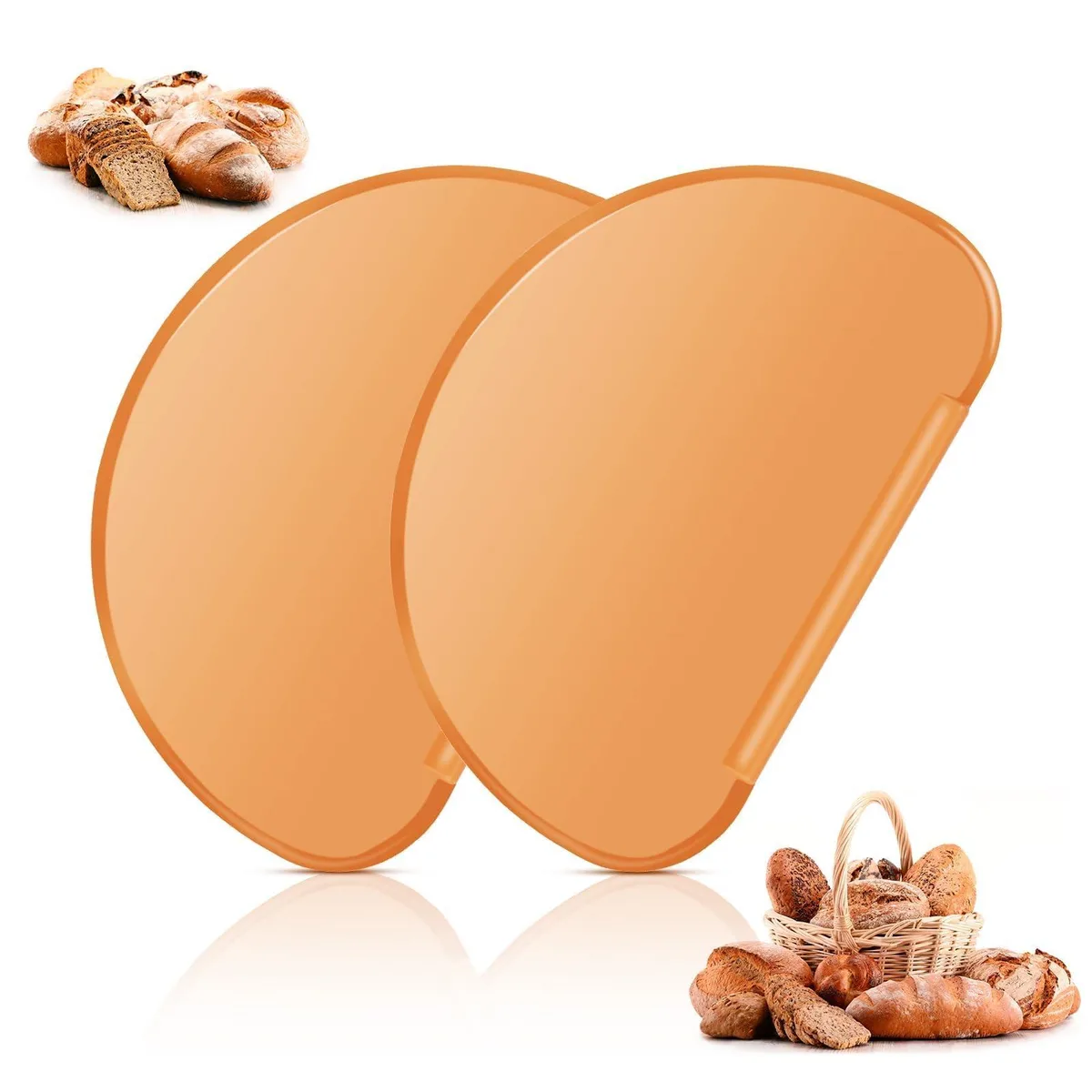Two orange silicone bowl scrapers curved flexible 6.2 x 3 inches