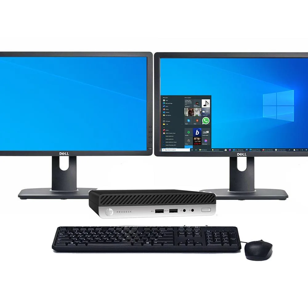 HP HP ProDesk 400 G5 SFF desktop PC Windows 11 Pro i5-9700T 2.2GHz 32GB 1TB SSD dual 22" LCDs — product photo