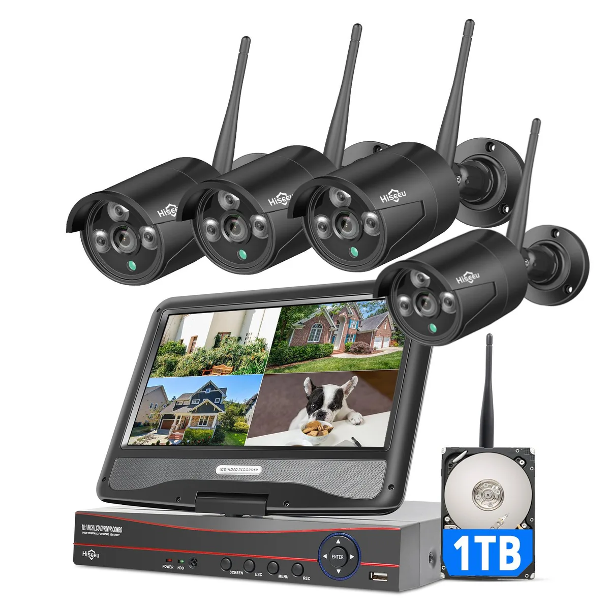 Hiseeu Hiseeu Wireless Security Camera System 10.1" 2K Monitor 4× 1296P Cameras 1TB HDD — product photo