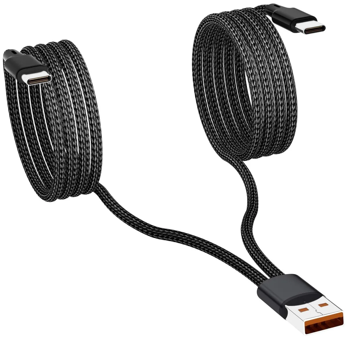 Black braided USB-A to dual USB-C splitter cable, 4 ft